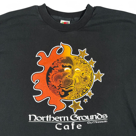 Vintage Coffee Shop Shirt Adult EXTRA LARGE Black Northern Grounds Cafe Sun Moon - Picture 2 of 5